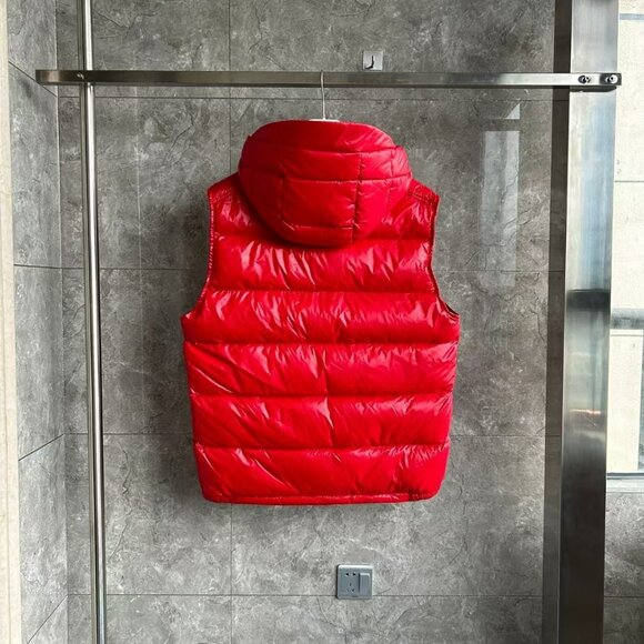 Moncler Tibb Gilet Red Detachable Hood Down Vest | Luxury Puffer Outerwear - Picture 2 of 9